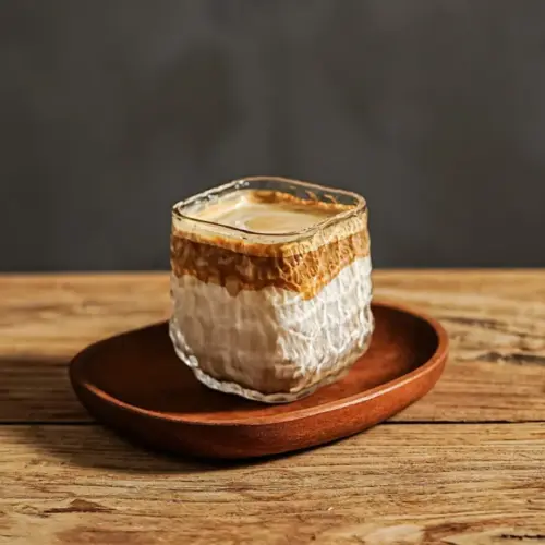 Artisan Hand-Hammered Glass Coffee Cup – Textured Frosted Prism Dirty Coffee & Espresso Glass