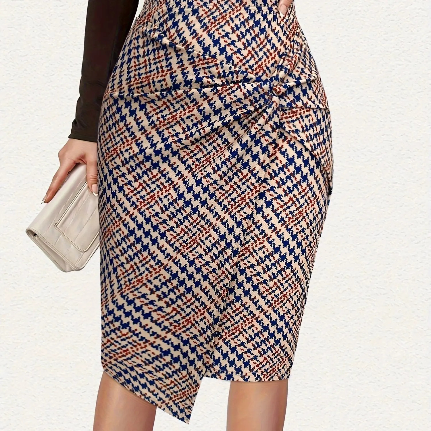 Women's Twist-Knot Printed Linen Blend Sheath Pencil Skirt