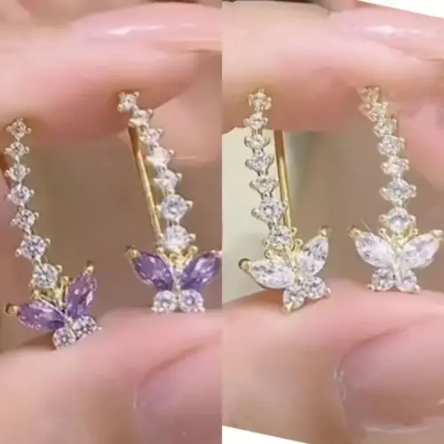 Elegant Purple Butterfly & Sparkling Zircon Star Earrings – Romantic Drop Earrings for Women
