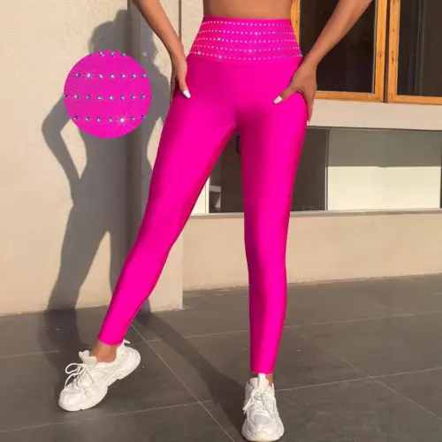 Women's High-Stretch Glossy Cropped Leggings with Stud Details