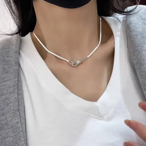 S925 Sterling Silver Flat Snake Chain Necklace – Modern Front Clasp Clavicle Choker for Women