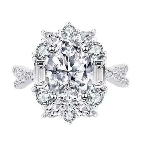 Luxury Oval Halo Simulated Diamond Engagement Ring – S925 Sterling Silver Vintage Statement Ring for Women