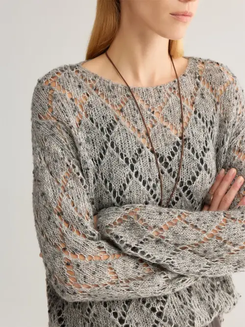 Diamond Open-Knit Alpaca-Blend Sweater – Lightweight Textured Knit Pullover