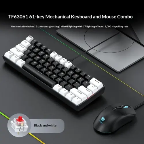 TF630 Backlit Gaming Keyboard and Mouse Combo - Ergonomic Wired Mechanical Feel Desktop Set