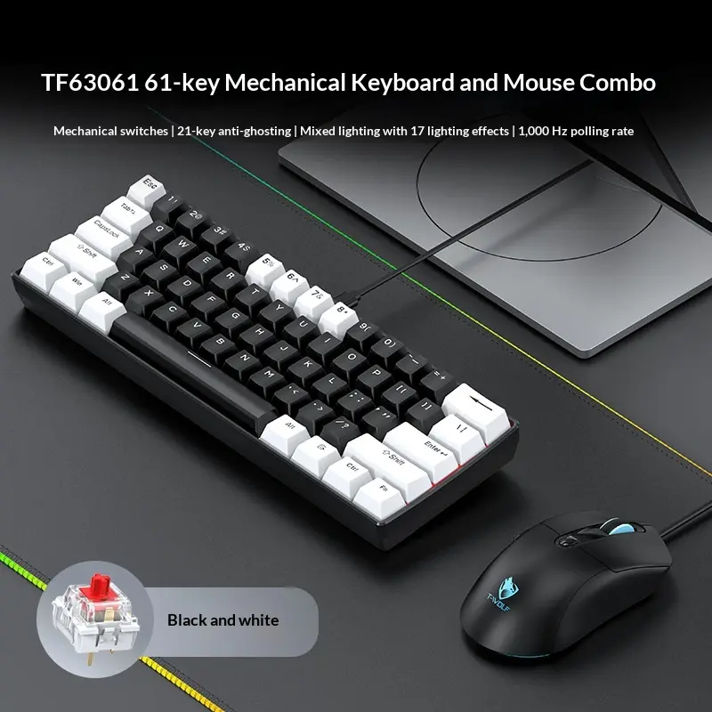 TF630 Backlit Gaming Keyboard and Mouse Combo - Ergonomic Wired Mechanical Feel Desktop Set