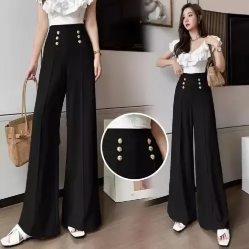 Women's Elegant Draped Wide-Leg Cropped Pants with Invisible Zipper