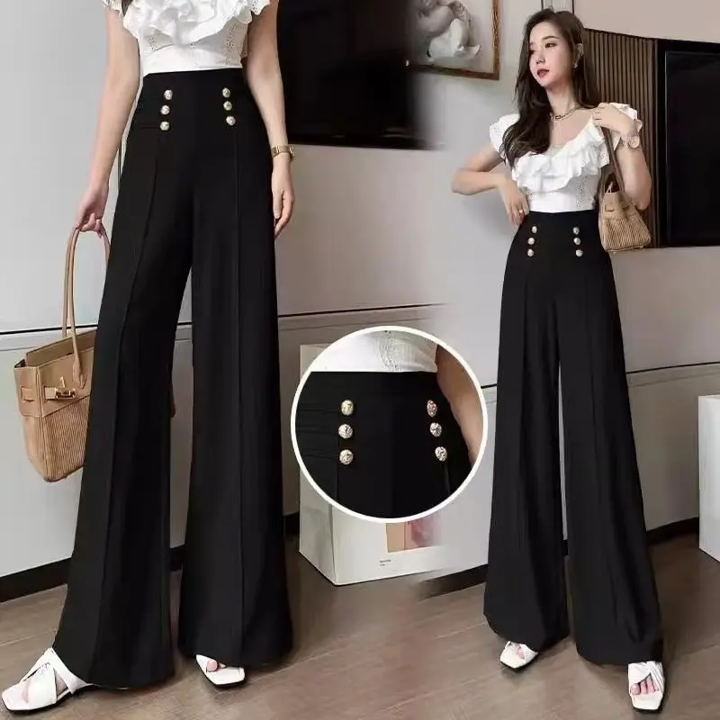 Women's Elegant Draped Wide-Leg Cropped Pants with Invisible Zipper