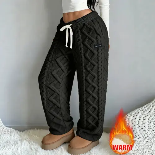 Warm Fleece-Lined Jacquard Trousers - Men's Casual Thickened Straight-Leg Thermal Pants