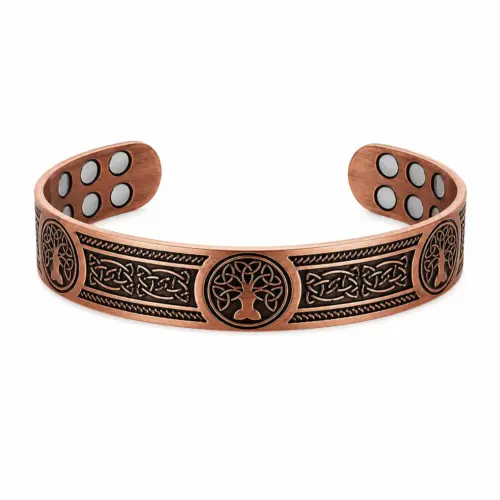 Celtic Tree of Life Magnetic Cuff Bracelet - Vintage Red Copper & Antique Bronze Adjustable Bangle