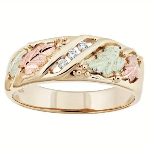 Vintage Tri-Color Leaf Crystal Ring - Elegant Gold-Tone Botanical Fashion Jewelry for Women
