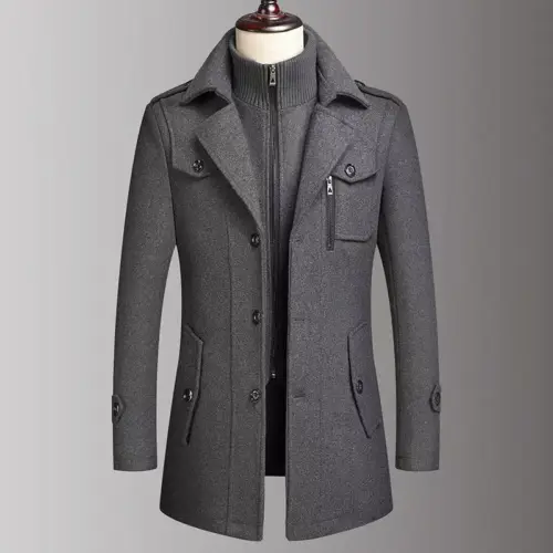 Men's Classic Wool-Blend Double-Collar Parka Coat – Lightweight Warm Winter Jacket