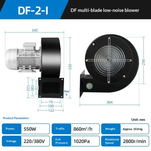 Heavy-Duty 550W Industrial Multi-Blade Centrifugal Fan (110V/60Hz) - Premium Carbon Steel Draft Blower