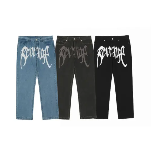 Men's Graphic Print Straight-Leg Denim Jeans – Casual Loose-Fit Streetwear Pants
