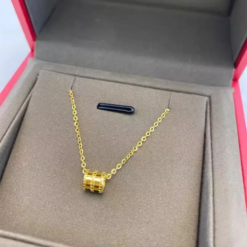 18K Gold Plated Mini Barrel Pendant Necklace – Elegant Small Waist Cylinder Clavicle Chain
