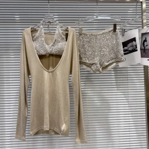 Chic 3-Piece Low V-Neck Long Sleeve Top and Suspender Shorts Set - Sweet & Edgy Casual Outfit