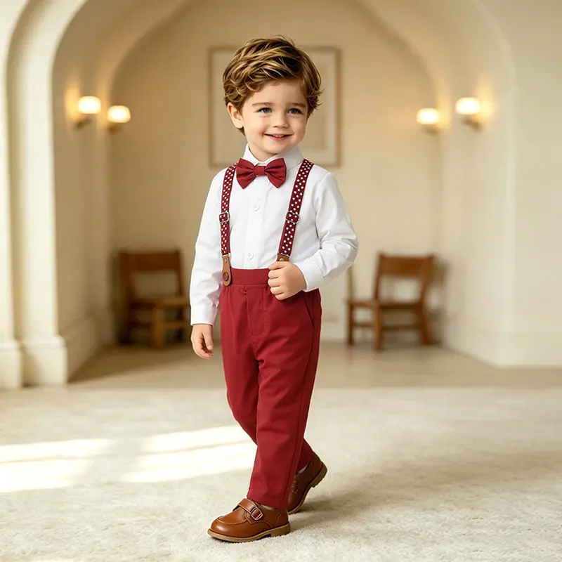 Boys' 2-Piece Classic Long-Sleeve Shirt & Overalls Set - Charming Spring & Autumn Casual Outfit