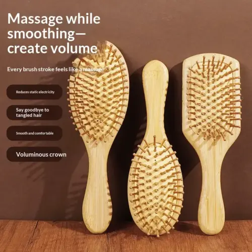 Natural Bamboo Air Cushion Paddle Hairbrush – Gentle Scalp Massage & Detangling Comb for Smooth, Frizz-Free Hair