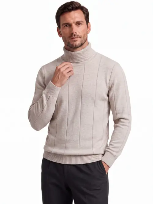 Men's Slim Fit High Collar Turtleneck Sweater - Thick Warm Knitwear for Fall & Winter