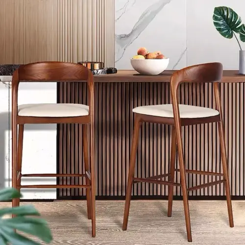 Modern Solid Wood Bar Stool – Minimalist High-Leg Counter & Bar Stool