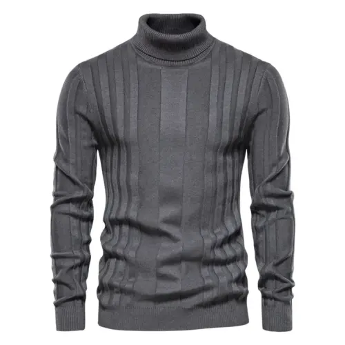 Men's High-Neck Knit Sweater - Classic Slim Fit Warm Turtleneck Pullover, Solid Color Base Layer