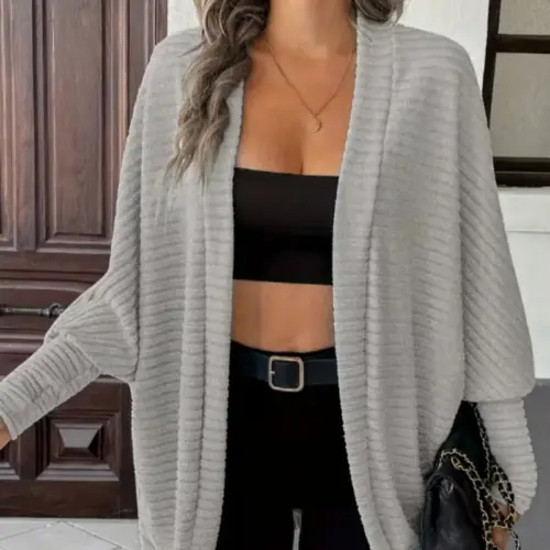 Women's Oversized Knit Cardigan Sweater - Casual Loose Fit Batwing Sleeve Jacket