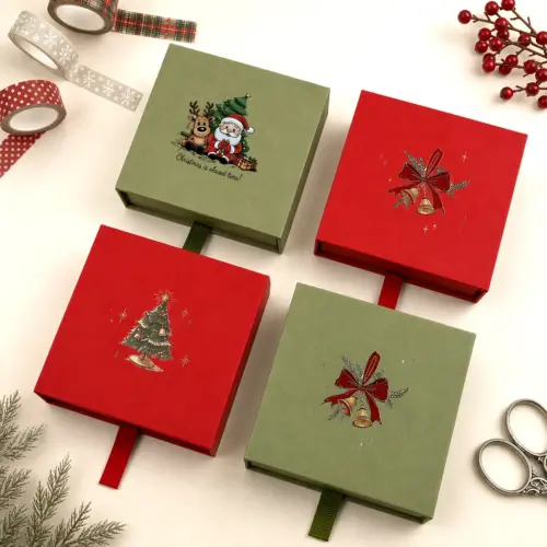 Festive Christmas Jewelry Gift Box Set with Matching Tote Bag - Holiday Present Packaging for Rings, Earrings & Keepsakes