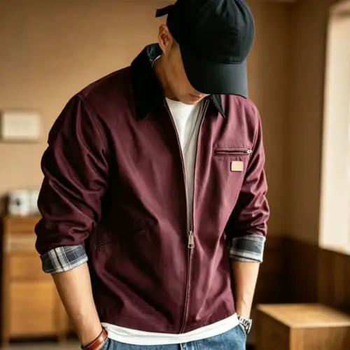 Men's Retro Casual Work Jacket - Classic Lightweight Utility Outerwear