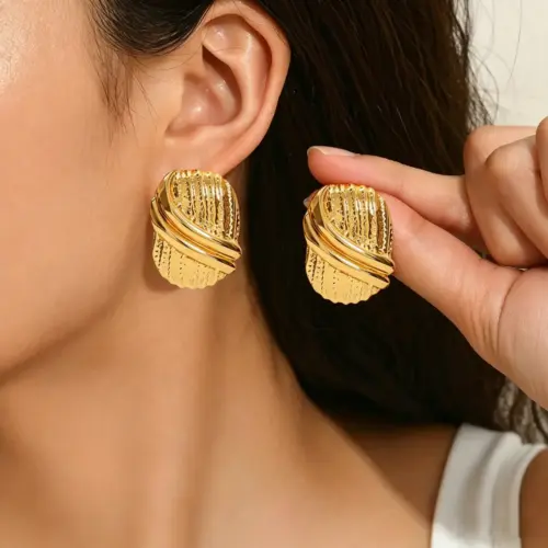 Contemporary Geometric Textured Stud Earrings – Chic Niche Metal Statement Jewelry for Women