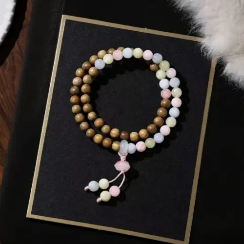Natural Aquamarine & Green Sandalwood Beaded Bracelet - Blessed Spiritual Energy Healing Jewelry