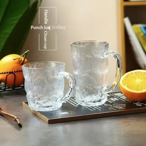 Modern Glacier Textured Glass Mug with Handle – 180ml Minimalist Coffee & Tea Cup