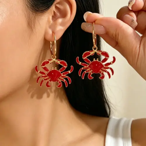 Whimsical Enamel Crab Statement Earrings - Unique Ocean-Inspired Dangle Jewelry