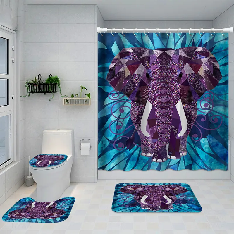 Premium 4-Piece Bathroom Set – Waterproof 3D Shower Curtain with Non-Slip Bath Mats