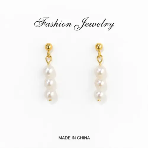 Triple Natural Pearl Drop Earrings – 925 Sterling Silver Posts & Gold Plated Dangle Earrings