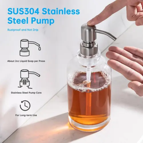 Modern 500ml Refillable Clear Glass Hand Sanitizer & Liquid Soap Dispenser Bottle