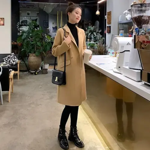 Women's Elegant Mid-Length Tailored Coat - Trendy Straight-Cut Outerwear