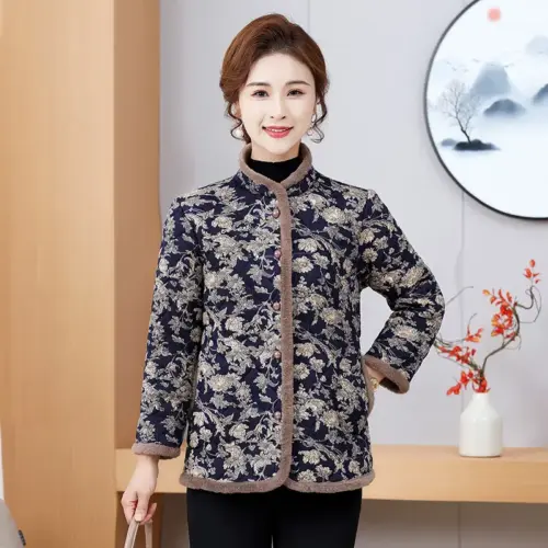 Women's Vintage Warm Thickened Cotton-Padded Coat - Cozy Stand-Up Collar Quilted Winter Jacket