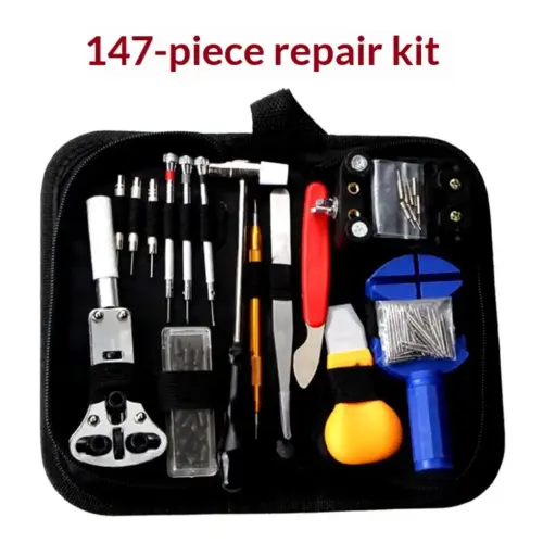 147-Piece Professional Watch Repair Tool Kit – Heavy-Duty Alloy Steel Watchmaker & Battery Replacement Set