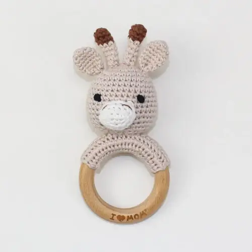 Handmade Baby Crochet Animal Rattle – Soft Cotton Sensory Teething Ring Toy