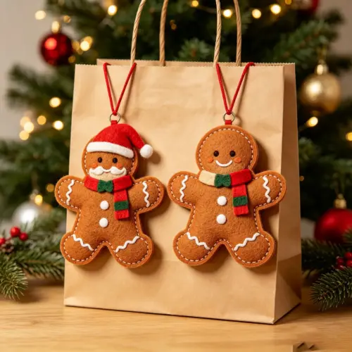 Charming Felt Embroidered Gingerbread Man Christmas Tree Ornament – Festive Holiday Hanging Pendant