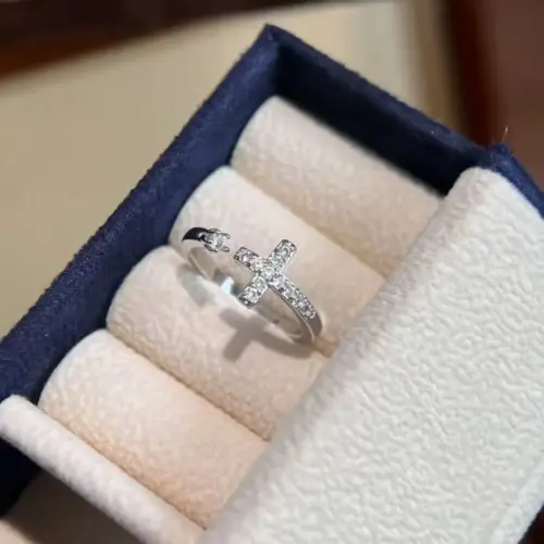 Sparkling Cubic Zirconia Cross Open Adjustable Ring for Women | Elegant Minimalist Jewelry