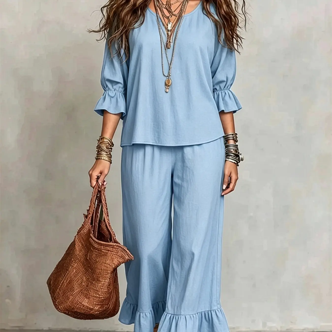 Women's Casual 2-Piece Button-Up Shirt and Trousers Set - Minimalist Loose-Fit Summer Loungewear
