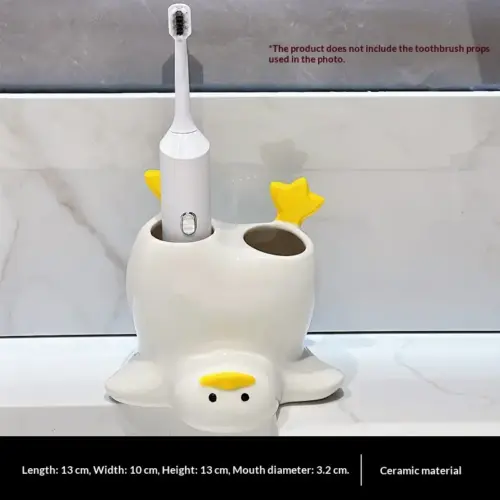 Cute Ceramic Inverted Duck Toothbrush Holder – Fun Bathroom Countertop Organizer Stand for Electric and Manual Toothbrushes