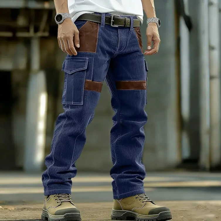 Men's Vintage Punk Workwear Pants - Casual Mid-Rise Streetwear Cargo Trousers