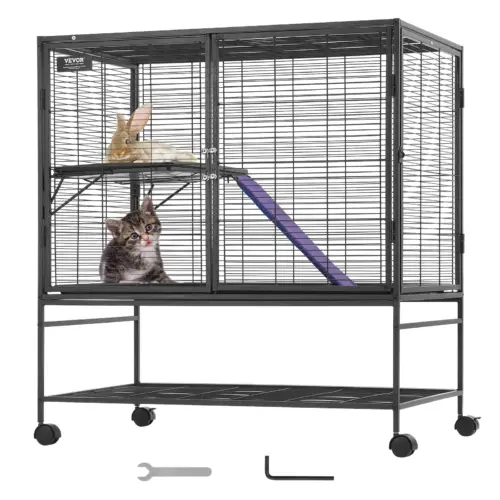 VEVOR 39-Inch Rolling Small Animal Cage – 2-Tier Heavy-Duty Metal Pet Habitat with Ramp, Wheels, and Removable Tray for Chinchillas, Ferrets, Hamsters, and Rats