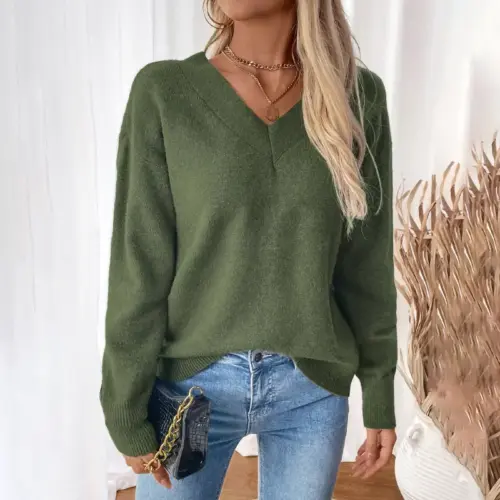 Women's Chic Backless Knit Sweater - Long Sleeve V-Neck Casual Pullover