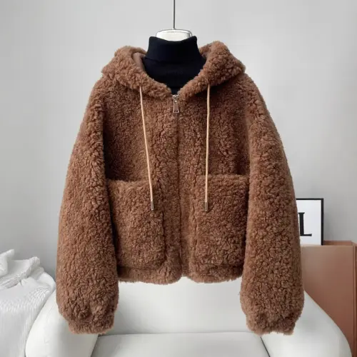 Women's Cozy Faux Lambswool Hooded Puffer Jacket | Warm Short Winter Coat