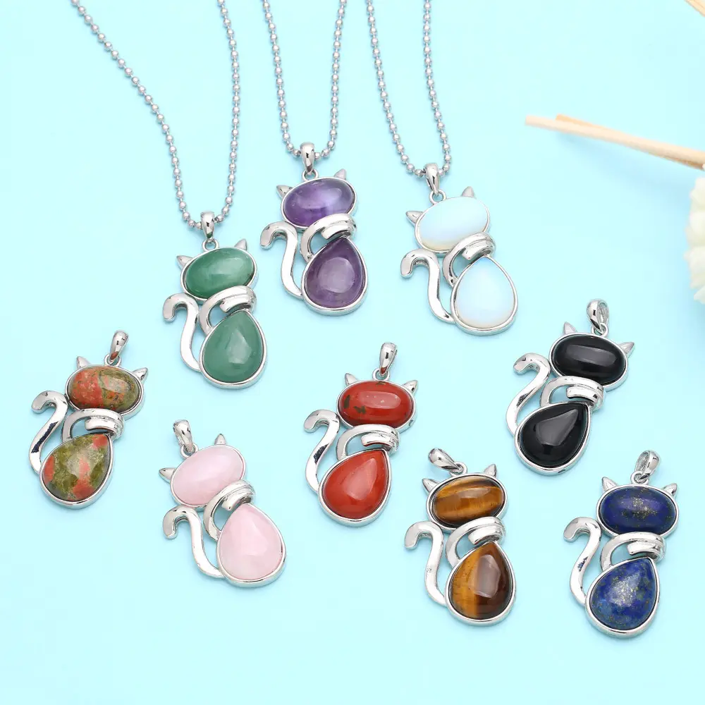 Women's Vintage Natural Crystal Long Sweater Chain Necklace | Healing Gemstone Pendant Jewelry