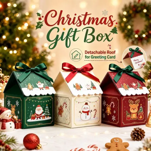 Charming House-Shaped Christmas Gift Box with Ribbon – Festive Holiday Favor & Treat Box