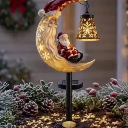 Festive Christmas Ground Stake Pathway Light – Decorative Snowman & Santa Claus Iron Garden Lamp