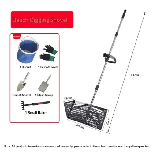 Heavy-Duty Detachable Sand Shovel & Sieve – Stainless Steel Metal Detecting Beach Scoop
